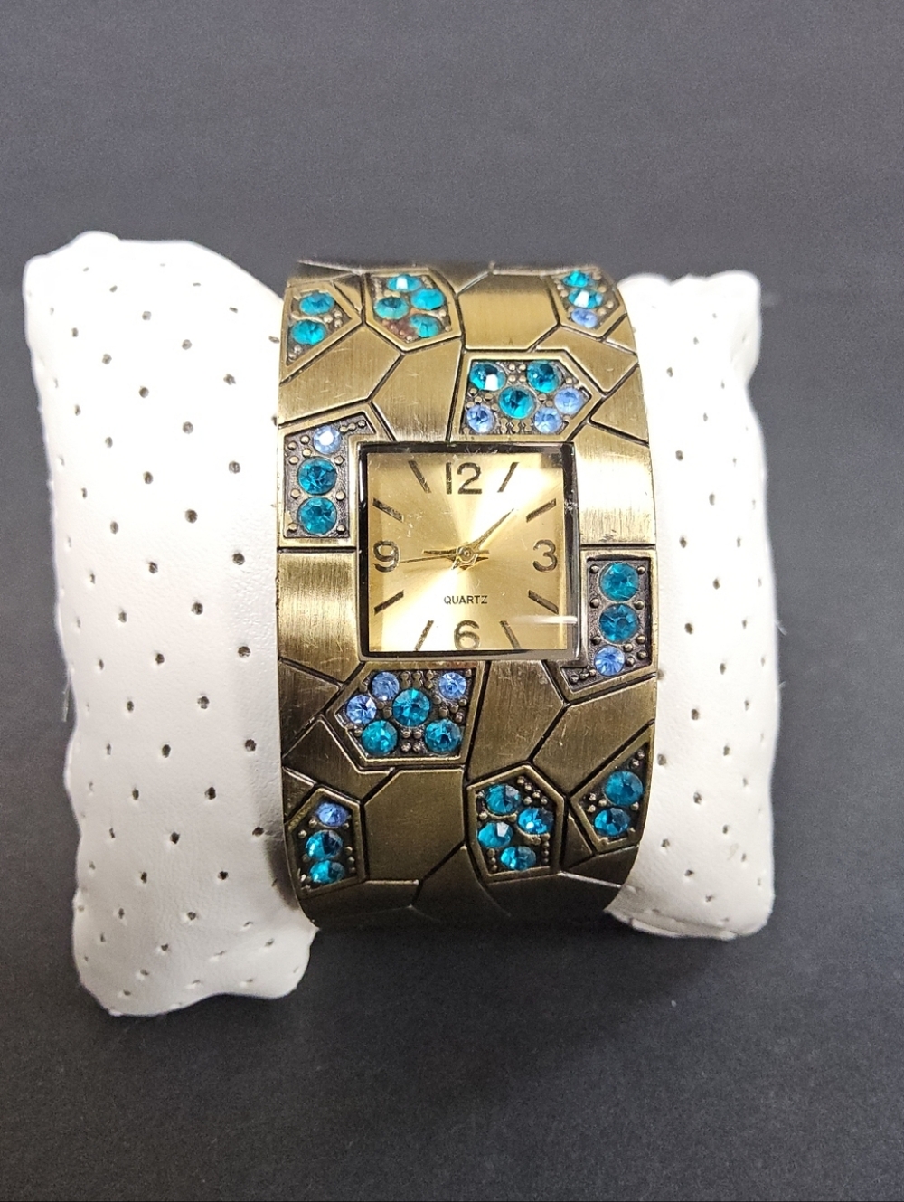 Brass Tone Cuff Bracelet Watch - Open Bangle Style